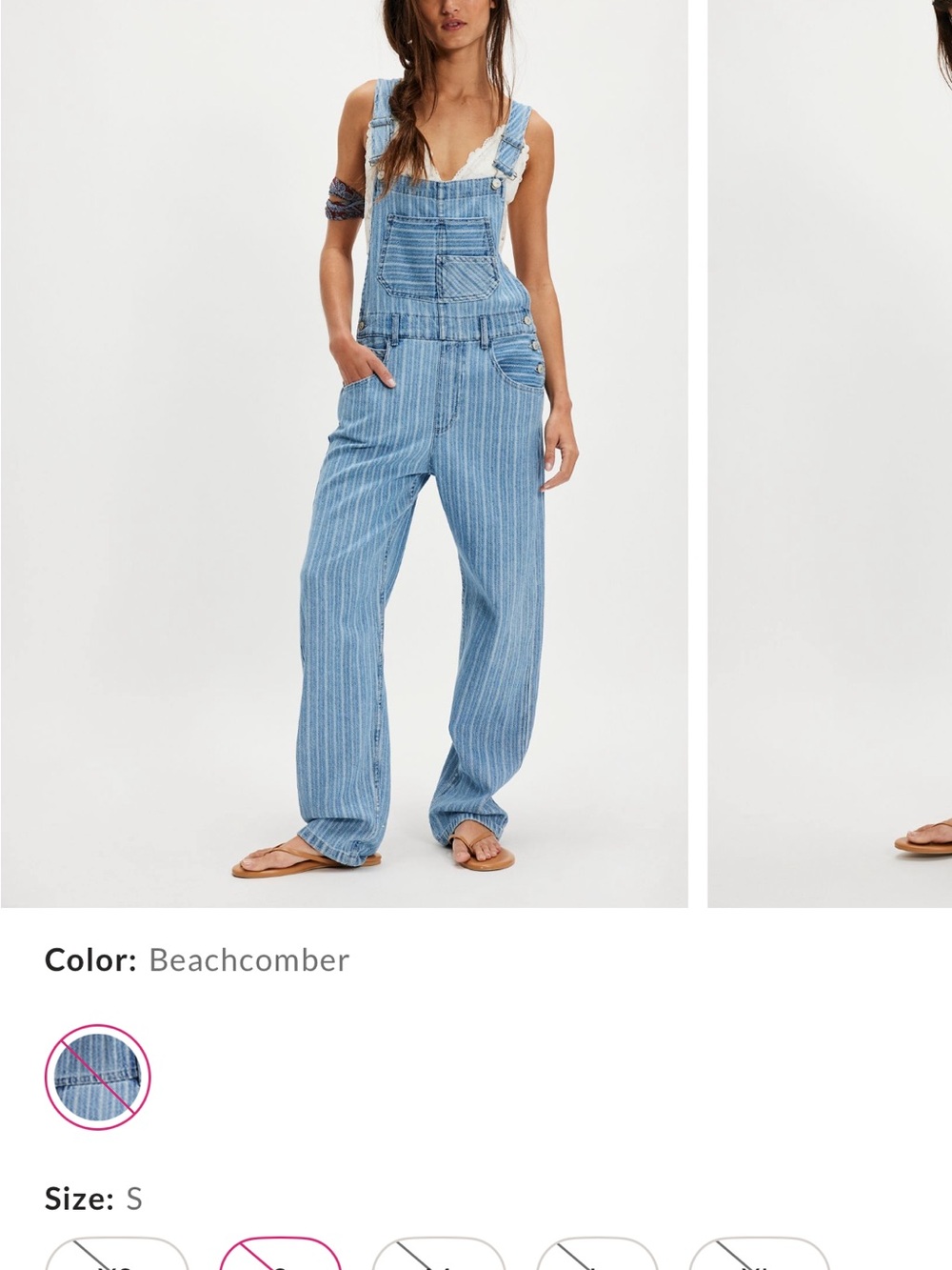 We The Free Ziggy Beachcomber Striped Light Blue Denim Overalls - Small